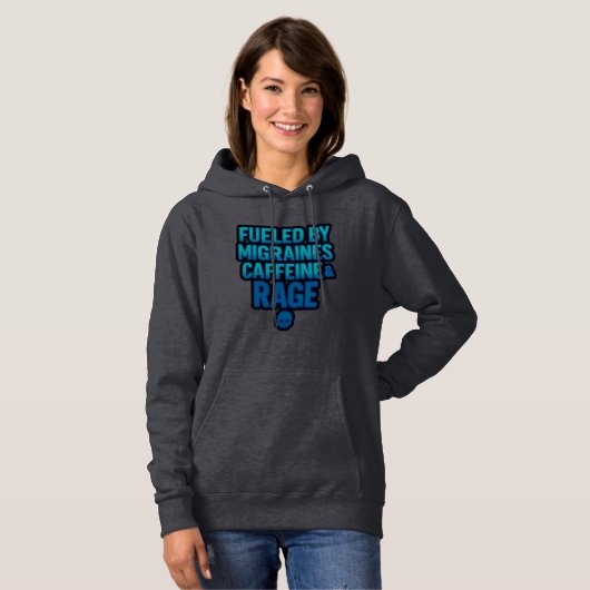 Fueled by Migraines, Caffeine & Rage – Blue Rage Hoodie (Vorne ganz)