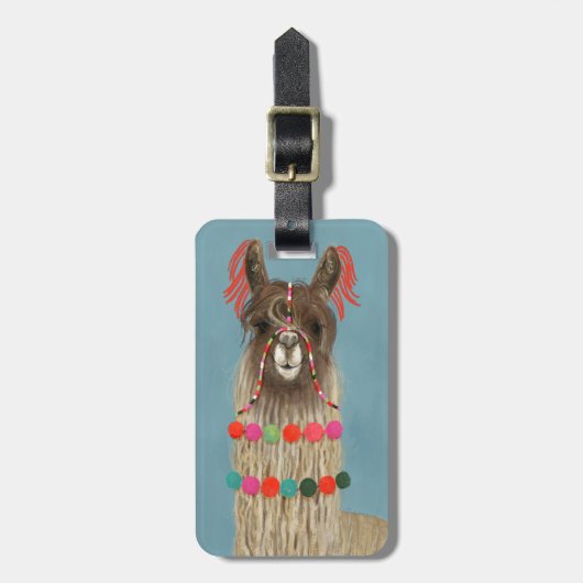 Füge Deinen Namen hinzu | Adorned Llama - Brown Gepäckanhänger (Vorderseite vertikal)