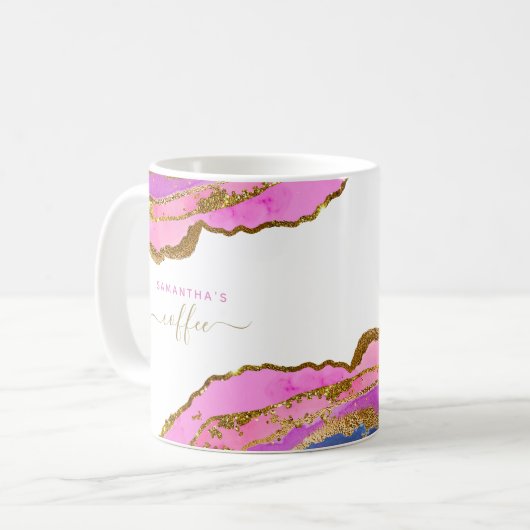 Füge Deinen Namen hinzu | Aquarellfarbe Rosa und G Kaffeetasse (Vorderseite Links)