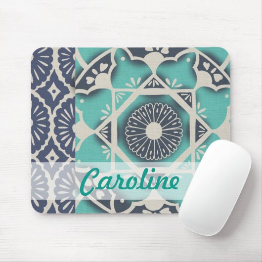 Füge Deinen Namen hinzu | Blue Batik Tile II Mousepad (Mit Mouse)