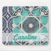 Füge Deinen Namen hinzu | Blue Batik Tile II Mousepad (Vorne)