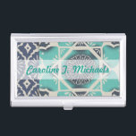 Füge Deinen Namen hinzu | Blue Batik Tile II Visitenkarten Etui<br><div class="desc">floral</div>