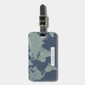 Füge Deinen Namen hinzu | Blue Linen World Map Gepäckanhänger (Vorderseite vertikal)