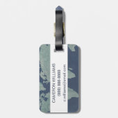 Füge Deinen Namen hinzu | Blue Linen World Map Gepäckanhänger (Rückseite vertikal)