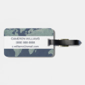 Füge Deinen Namen hinzu | Blue Linen World Map Gepäckanhänger (Rückseite horizontal)