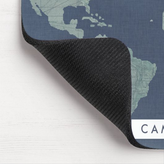 Füge Deinen Namen hinzu | Blue Linen World Map Mousepad (Ecke)