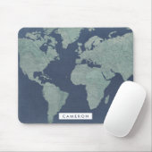 Füge Deinen Namen hinzu | Blue Linen World Map Mousepad (Mit Mouse)