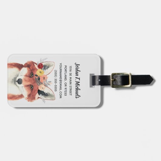 Füge Deinen Namen hinzu | Blume Crown Forester Fox Gepäckanhänger (Vorderseite horizontal)