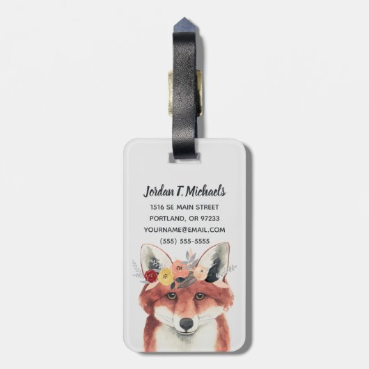 Füge Deinen Namen hinzu | Blume Crown Forester Fox Gepäckanhänger (Rückseite vertikal)