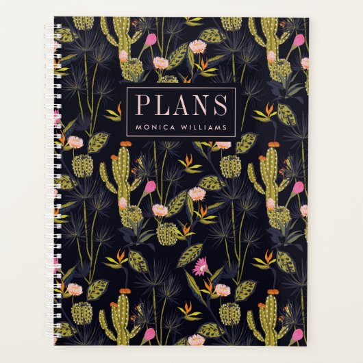 Füge Deinen Namen hinzu | Dark Summer Night Cactus Planer (Vorderseite)