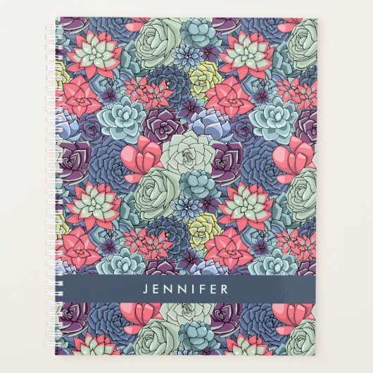 Füge Deinen Namen hinzu | Farbenfrohe Sukkuline Mu Planer (Vorderseite)