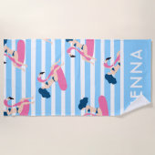 Füge Deinen Namen hinzu | Flamingo Schwimmbad Strandtuch (Vorderseite)