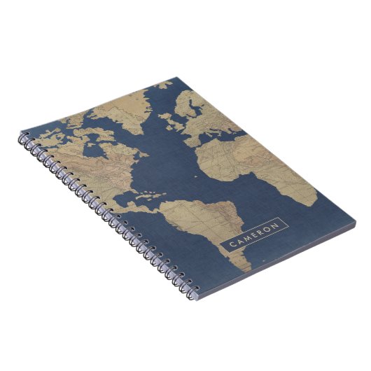 Füge Deinen Namen hinzu | Gold und Blue World Map Notizblock (Rechte Seite)