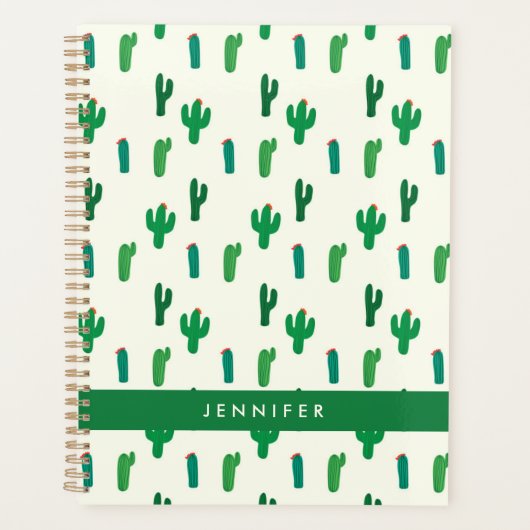 Füge Deinen Namen hinzu | Hellgrünes Kaktusmuster Planer (Vorderseite)