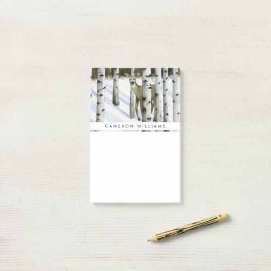 Füge Deinen Namen hinzu | Hirsche im Schneefall Post-it Klebezettel (Auf Schreibtisch)