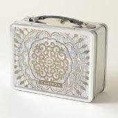 Füge Deinen Namen hinzu | Mandala Gold Design Metall Lunch Box (Rückseite)