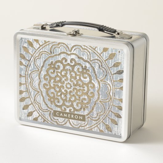 Füge Deinen Namen hinzu | Mandala Gold Design Metall Lunch Box (Vorderseite)