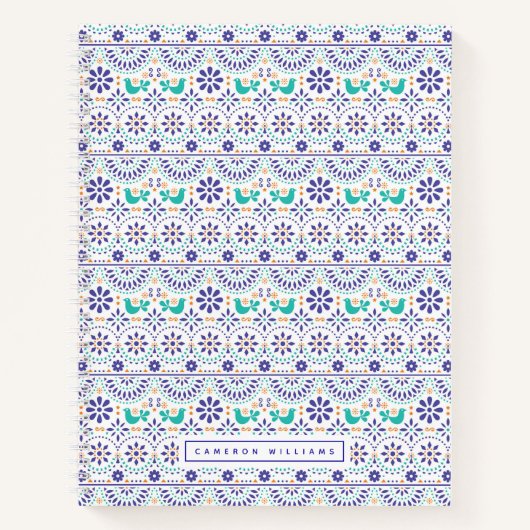 Füge Deinen Namen hinzu | Mexican Bird Tile Folk A Notizblock (Vorderseite)