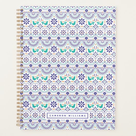 Füge Deinen Namen hinzu | Mexican Bird Tile Folk A Planer (Vorderseite)