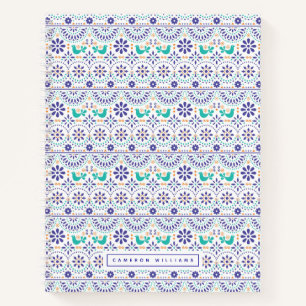 Füge Deinen Namen hinzu   Mexican Bird Tile Folk  Notizblock