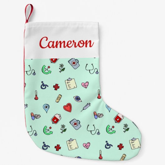 Füge Deinen Namen hinzu | Niedliches medizinisches Kleiner Weihnachtsstrumpf (Vorderseite)