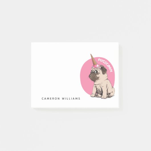 Füge Deinen Namen hinzu | Pugicorn Post-it Klebezettel (Vorderseite)