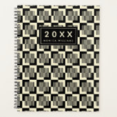 Füge Deinen Namen hinzu | Retro Black & Tan Muster Planer (Vorderseite)