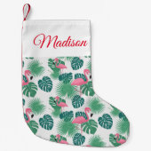 Füge Deinen Namen hinzu | Rosa Flamingo Kleiner Weihnachtsstrumpf (Vorderseite)