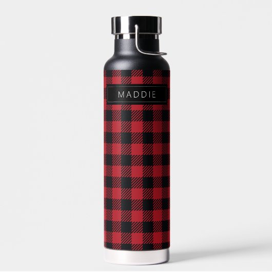 Füge Deinen Namen hinzu | Rote und schwarze Buffal Trinkflasche (Links)