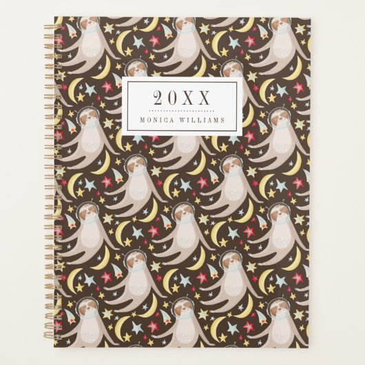 Füge Deinen Namen hinzu | Sloth Astronaut Pattern Planer (Vorderseite)