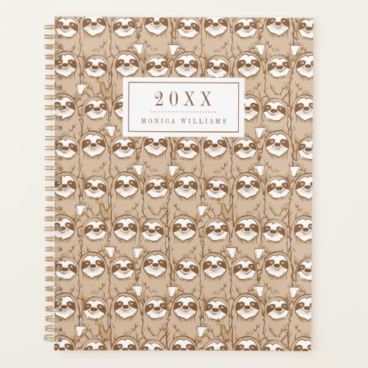 Füge Deinen Namen hinzu | Sloths & Coffee Pattern Planer (Vorderseite)