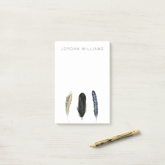 Füge Deinen Namen hinzu | Soft Feathers I Post-it Klebezettel (Auf Schreibtisch)