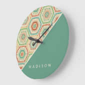 Füge Deinen Namen hinzu | Südwest-Hexagon-Muster Große Wanduhr (Winkel)