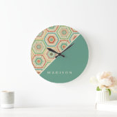 Füge Deinen Namen hinzu | Südwest-Hexagon-Muster Große Wanduhr (Zuhause)