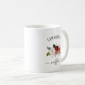 Füge Deinen Namen hinzu | Trendy Burgundy Boho Flo Kaffeetasse (VorderseiteRechts)