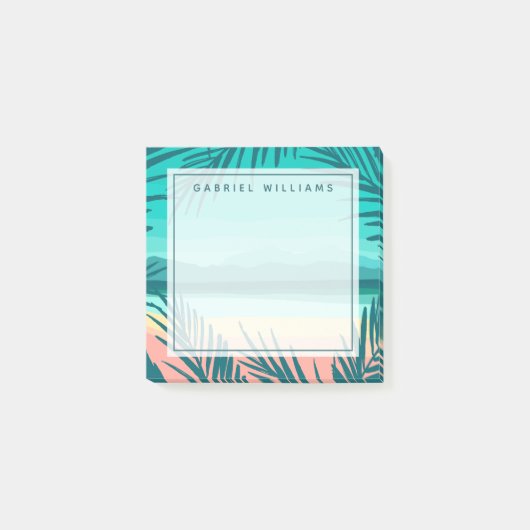 Füge Deinen Namen hinzu | Tropische Strandlandscha Post-it Klebezettel (Vorderseite)