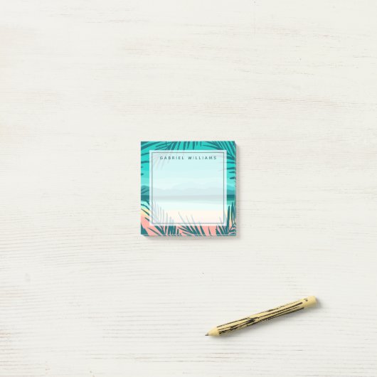 Füge Deinen Namen hinzu | Tropische Strandlandscha Post-it Klebezettel (Auf Schreibtisch)