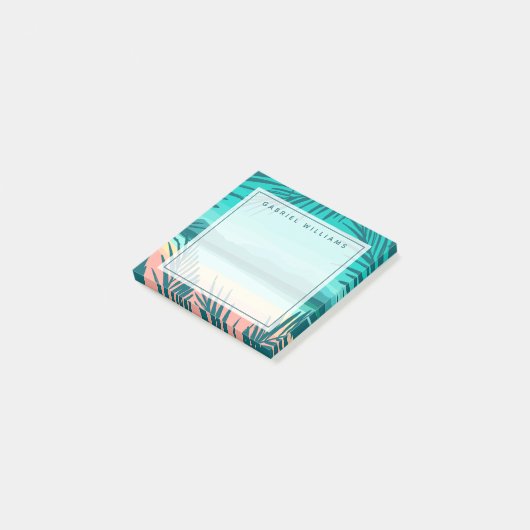 Füge Deinen Namen hinzu | Tropische Strandlandscha Post-it Klebezettel (angewinkelt)