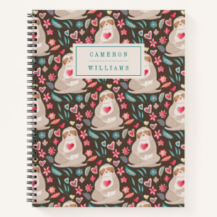 Füge Deinen Namen hinzu Valentine Sloth Pattern Notizblock
