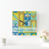 Füge Deinen Namen hinzu | Veggie Blocks II Quadratische Wanduhr (Zuhause)
