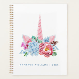 Füge Deinen Namen hinzu Wasserfarben Einhorn Blü Planer