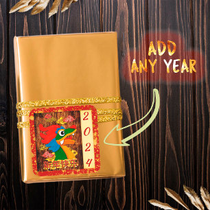 Füge Jahr Lunar Chinesisches Neujahr Drache Rot Go Quadratischer Aufkleber