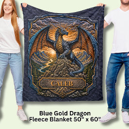 Füge Namen Blau-Gold-Drache auf Berg bei Sonnenauf Fleecedecke