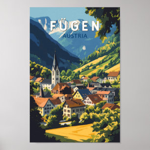 Fugen Austria Illustration Travel Art Vintag Poster