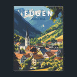 Fugen Austria Illustration Travel Art Vintag Postkarte<br><div class="desc">Fugen Retrovektor-Reisedesign. Fügen,  ein malerisches Dorf im österreichischen Zillertal,  ist ein ganzjährig beliebtes Ziel für Ski-,  Wander- und Thermalurlaube.</div>