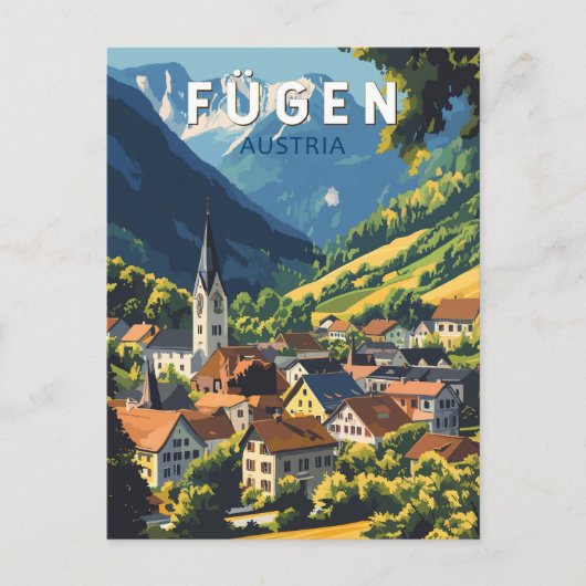 Fugen Austria Illustration Travel Art Vintag Postkarte (Vorderseite)