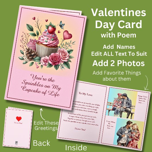 Fügen Sie 2 Foto, Sprinklen auf den Cupcake Valent Karte