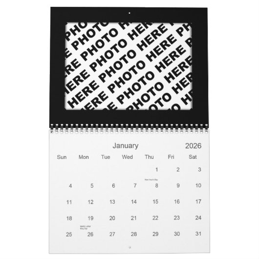Fügen Sie 34 Fotos in einem Kalender-schwarzen Kalender (Jan 2026)