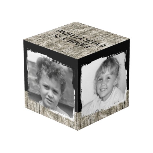 Fügen Sie 4 Bilder der rustikalen grauen Foto-Reih Würfel (Rückseite Schrägansicht)