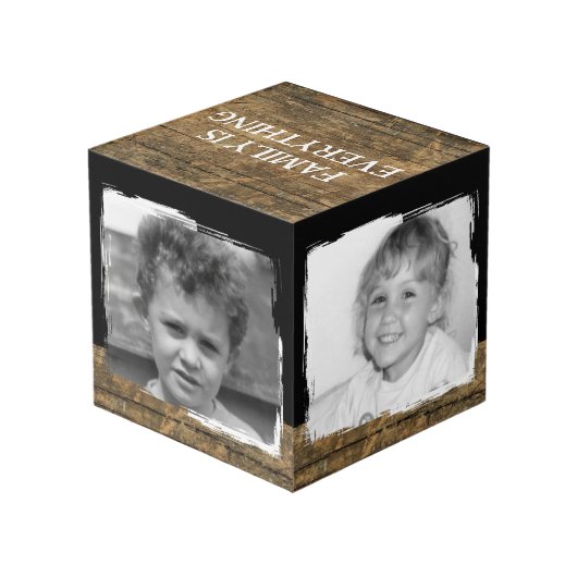 Fügen Sie 4 Bilder rustikal braunes Foto. Würfel (Rückseite Schrägansicht)